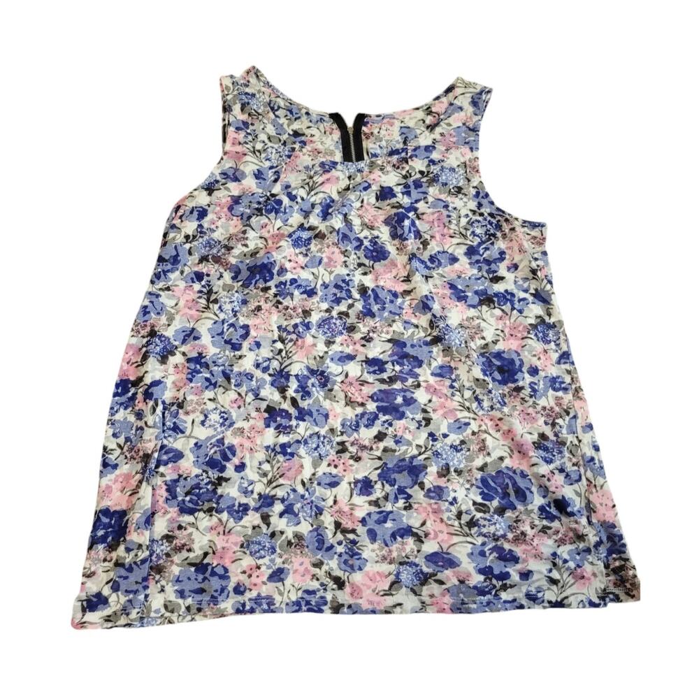 Relativity Blue Pink Floral Pattern Sleeveless Blouse Zipper Women's 1X
